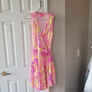 Floral Pink and Yellow Wrap Dress